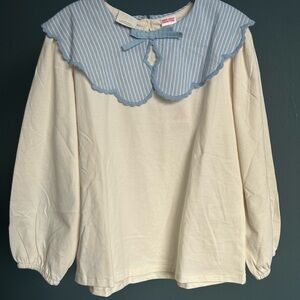 Zara Kids Cream Blouse with Blue Collar